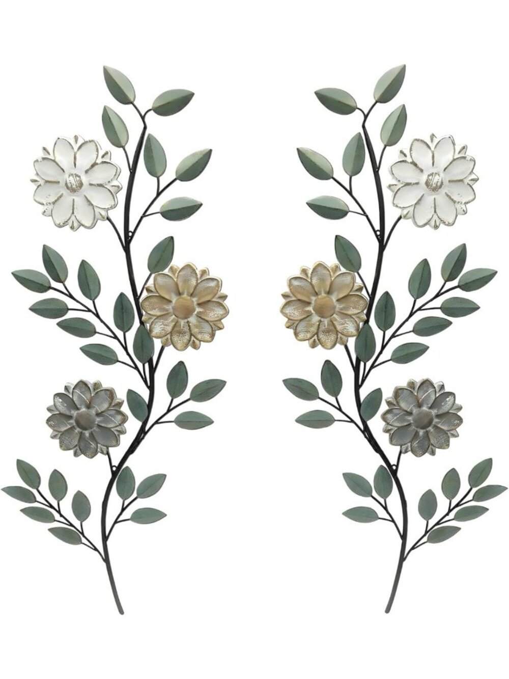 Set of 2 Vintage Metal Flower & Leaf Wall Art for Rustic Spring Decor, 15.75